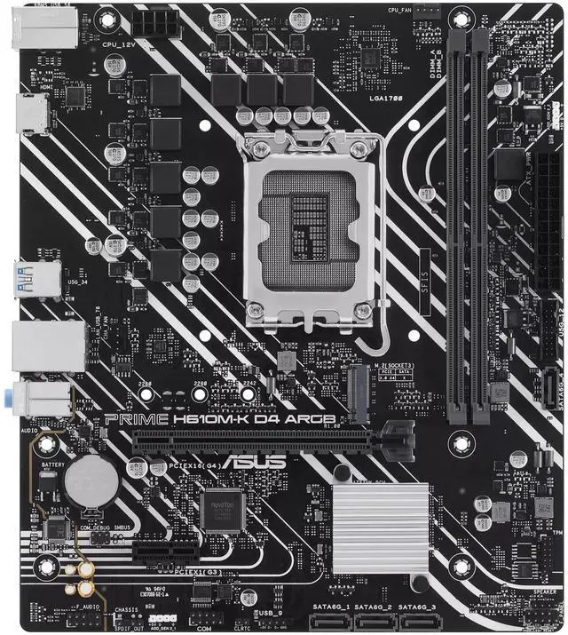 Alt view image 2 of 7 - ASUS PRIME H610M-K D4 ARGB Intel H610 (LGA 1700) micro-ATX motherboard with DDR4, PCIe 4.0, M.2 slot, Realtek 1 Gb Ethernet,Two-Way AI Noise Cancelation, Aura Sync