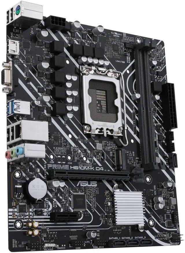 Alt view image 4 of 7 - ASUS PRIME H610M-K D4 Intel H610 (LGA 1700) mic-ATX motherboard, DDR4, PCIe 4.0, M.2 slot, Realtek 1 Gb Ethernet, HDMI/D-Sub, USB 3.2 Gen 1 ports, SATA 6 Gbps, COM header, 5X PROTECTION III