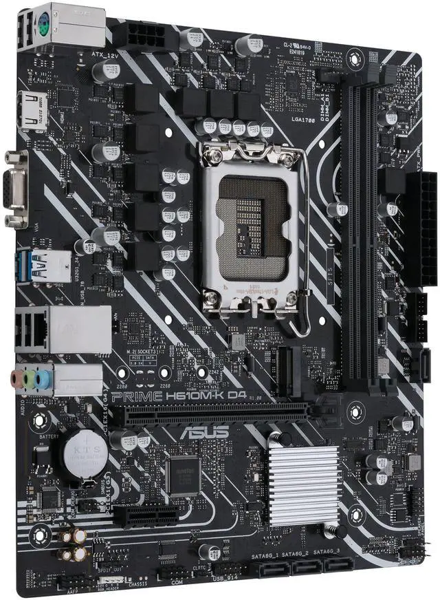 Alt view image 2 of 7 - ASUS PRIME H610M-K D4 Intel H610 (LGA 1700) mic-ATX motherboard, DDR4, PCIe 4.0, M.2 slot, Realtek 1 Gb Ethernet, HDMI/D-Sub, USB 3.2 Gen 1 ports, SATA 6 Gbps, COM header, 5X PROTECTION III