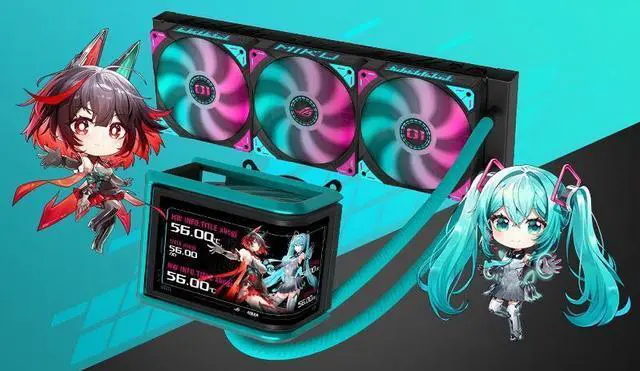 Alt view image 3 of 4 - ASUS ROG Ryuo IV SLC 360 ARGB  RO JI x HATSUNE MIKU Edition All-in-one AIO Liquid CPU Cooler with 360mm Radiator, 3D visual effects, curved 6.67'' AMOLED screen and ROG MF 12C ARGB fan