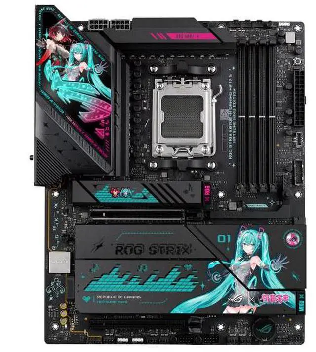 Main image of ASUS ROG STRIX X870E -H GAMING WIFI7 S RO JI x HATSUNE MIKU Edition AMD AM5 X870 ATX motherboard,16+2+1 80A power stages,DDR5,PCIe 5.0 x16, 4x M.2 , Wi-Fi 7,5 Gb LAN,2xUSB4, USB Type-C, BIOS FlashBack