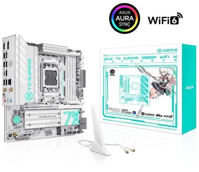 Main image of ASUS TX GAMING B850M WIFI W AMD AM5 mATX Motherboard, PCIe 5.0, WiFi 6, three M.2slots, SATA interface, M.2 interface (NVMe protocol),Aura Sync