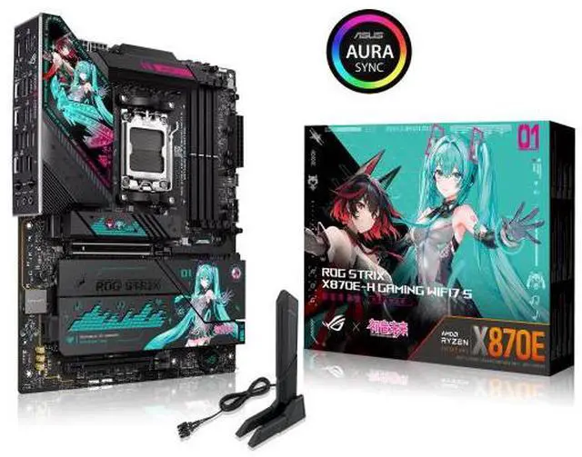 Main image of ASUS ROG STRIX X870E -H GAMING WIFI7 S RO JI x HATSUNE MIKU Edition AMD AM5 X870 ATX motherboard,16+2+1 80A power stages,DDR5,PCIe 5.0 x16, 4x M.2 , Wi-Fi 7,5 Gb LAN,2xUSB4, USB Type-C, BIOS FlashBack