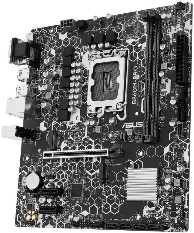 Alt view image 2 of 6 - ASUS B860M-BRO Intel B860 (LGA1851) mATX motherboard, PCIe 4.0, 2 x M.2 slots, DDR5, Realtek 2.5Gb Ethernet, HDMI, VGA, SATA 6 Gbps, rear USB 10Gbps Type-A, front USB 5Gbps Type-C®