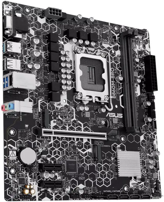 Alt view image 3 of 6 - ASUS B860M-BRO Intel B860 (LGA1851) mATX motherboard, PCIe 4.0, 2 x M.2 slots, DDR5, Realtek 2.5Gb Ethernet, HDMI, VGA, SATA 6 Gbps, rear USB 10Gbps Type-A, front USB 5Gbps Type-C®