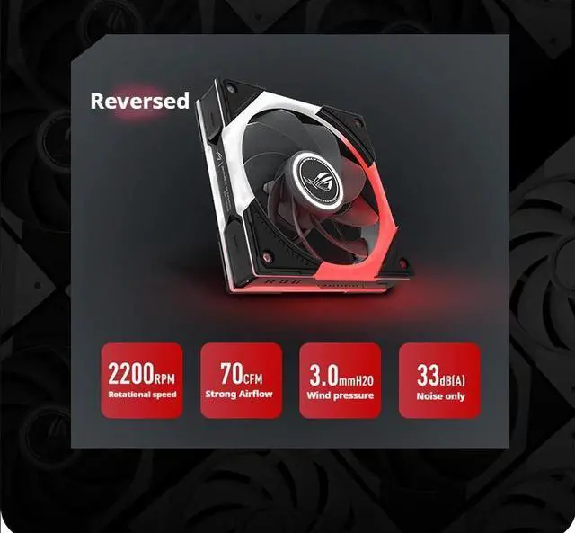 Alt view image 2 of 7 - ASUS ROG Eurux GR120 ARGB Case Fan 1Pack, Reverse Airflow Model,2600 RPM, 4.5 mmHO static pressure, 85 CFM airflow, daisy-chain cable design, three independent lighting zones,10 lighting effect modes