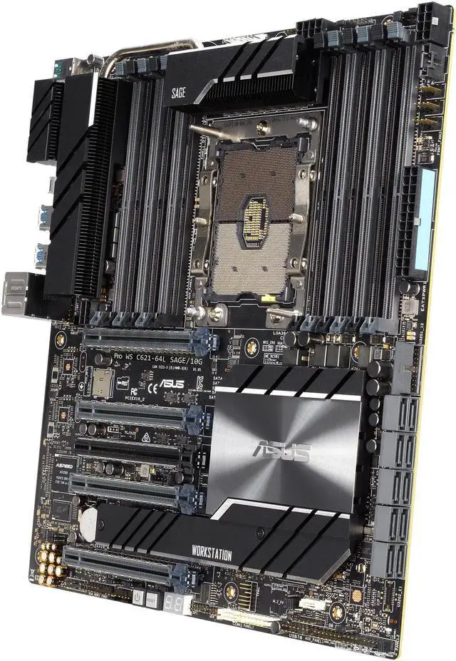 Alt view image 2 of 5 - ASUS Pro WS C621-64L SAGE/10G Intel LGA 3647 CEB Workstation Motherboard with Dual Intel 10G LAN and Support for 4 GPUs, 12 DIMMs, 10 SATAs, M.2, USB 3.2 Gen 2