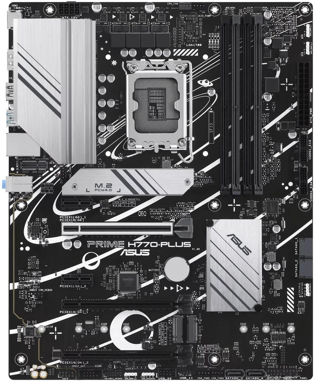 Main image of ASUS Prime H770-PLUS D5 Intel H770( 13th and 12th Gen) LGA 1700 ATX motherboard with PCIe 5.0, 3xPCIe 4.0 M.2 slots, DDR5, 2.5Gb LAN, DisplayPort, HDMI, USB 3.2 Gen 2 Type-C, Thunderbolt (USB4) suppo