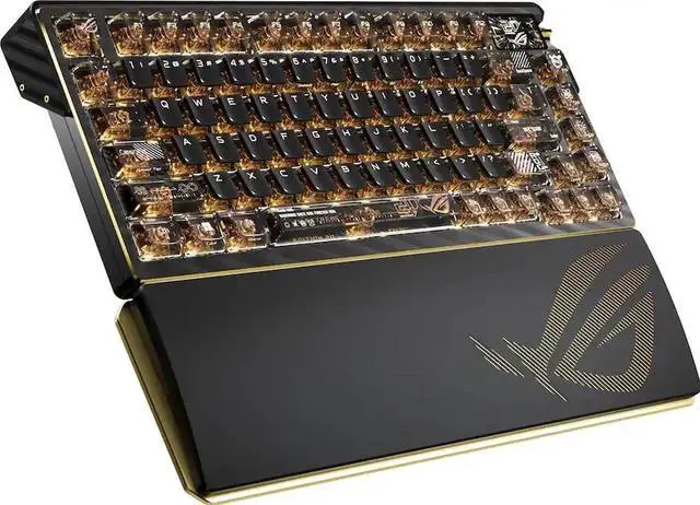 Alt view image 2 of 7 - ASUS ROG 20th Edition Azoth Extreme - Wireless Mechanical Gaming Keyboard - 75% TKL, ROG NX Storm V2 Linear Switch, Aluminum Chassis, Carbon Fiber, Color OLED Screen, PBT Keycaps, Gold/Black