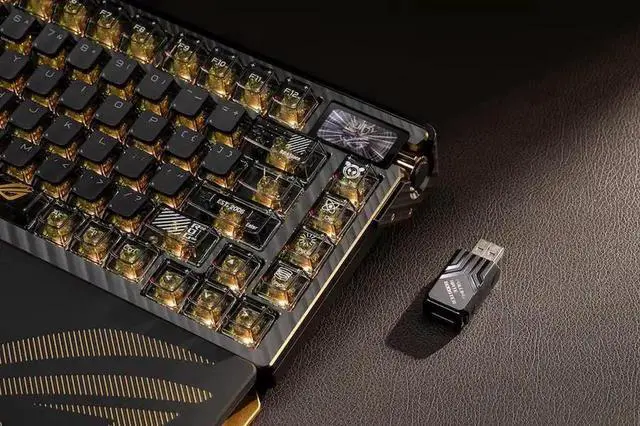 Alt view image 5 of 7 - ASUS ROG 20th Edition Azoth Extreme - Wireless Mechanical Gaming Keyboard - 75% TKL, ROG NX Storm V2 Linear Switch, Aluminum Chassis, Carbon Fiber, Color OLED Screen, PBT Keycaps, Gold/Black