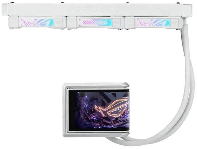 Alt view image 3 of 6 - ASUS ROG RYUO IV 360 ARGB White Edition All-in-one AIO Liquid CPU Cooler, 400mm long water cooling tube, 3D visual effects, curved 6.67'' AMOLED screen, Asetek Gen8 V2,AMD AM4/AM5 & Intel LGA1851/1700