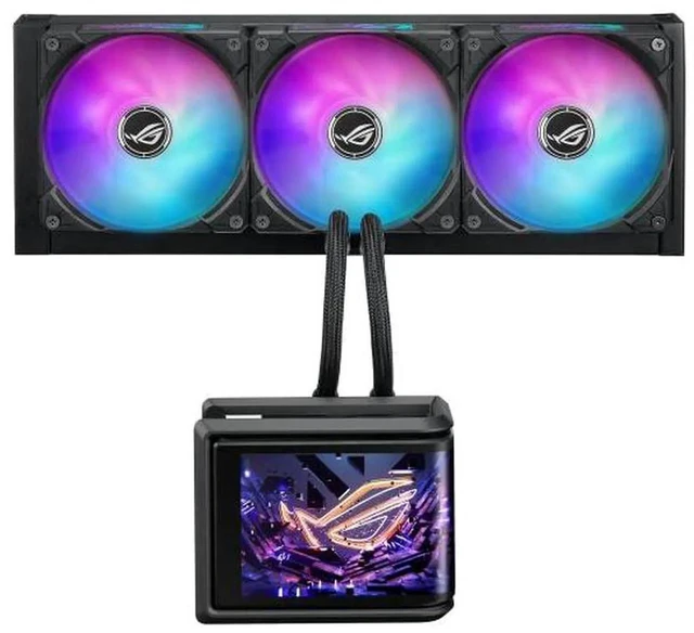 Main image of ASUS ROG RYUO IV SLC 360 ARGB All-in-one AIO Liquid CPU Cooler ,200mm short water,3D visual effects, curved 6.67'' AMOLED screen and ROG AF 12C ARGB fan, AMD AM4/AM5 & Intel LGA1851/1700 Compatible