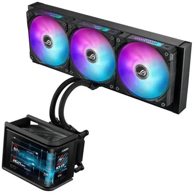 Alt view image 2 of 6 - ASUS ROG RYUO IV SLC 360 ARGB All-in-one AIO Liquid CPU Cooler ,200mm short water,3D visual effects, curved 6.67'' AMOLED screen and ROG AF 12C ARGB fan, AMD AM4/AM5 & Intel LGA1851/1700 Compatible