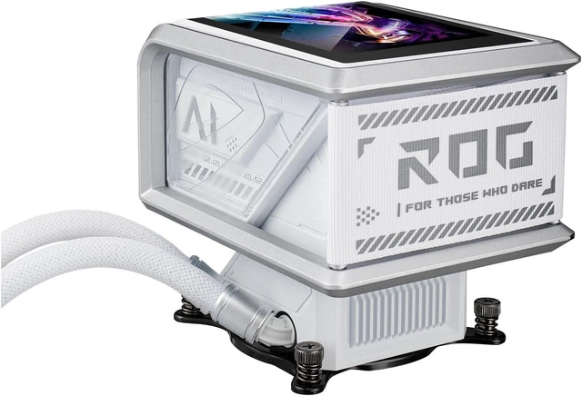 Alt view image 6 of 7 - ASUS ROG RYUO IV SLC 360 ARGB White Edition All-in-one AIO Liquid CPU Cooler, 200mm short water,3D visual effects, curved 6.67'' AMOLED screen and ROG AF 12C ARGB fan, AMD AM4/AM5 & Intel LGA1851/1700
