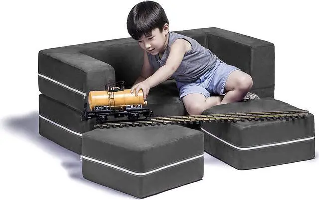 Main image of Jaxx Zipline Convertible Sleeper Sofa & Three Ottomans / California King-Size Bed, Textured Microvelvet - Charcoal