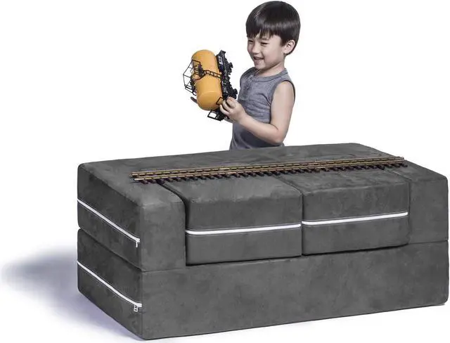Alt view image 2 of 7 - Jaxx Zipline Convertible Sleeper Sofa & Three Ottomans / California King-Size Bed, Textured Microvelvet - Charcoal