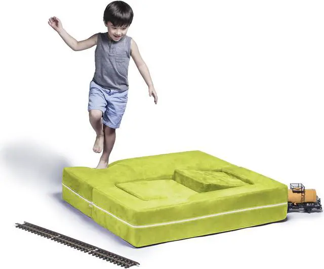 Alt view image 2 of 7 - Jaxx Zipline Modular Kids Loveseat & Ottomans, Lime