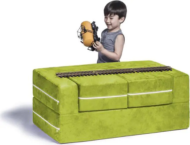Alt view image 3 of 7 - Jaxx Zipline Modular Kids Loveseat & Ottomans, Lime