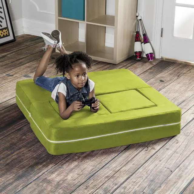 Alt view image 5 of 7 - Jaxx Zipline Modular Kids Loveseat & Ottomans, Lime