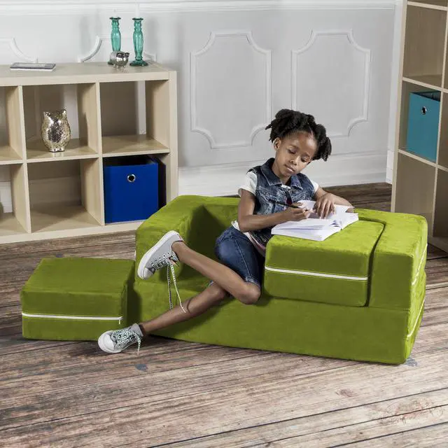 Alt view image 7 of 7 - Jaxx Zipline Modular Kids Loveseat & Ottomans, Lime