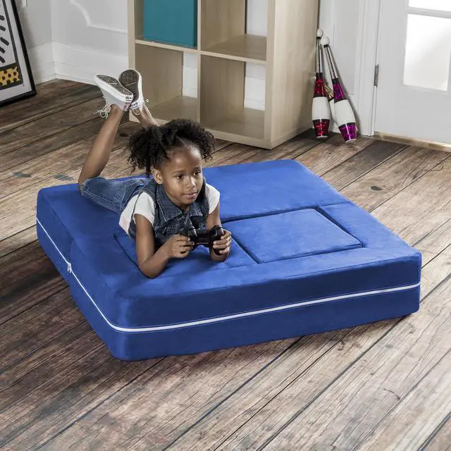 Alt view image 5 of 7 - Jaxx Zipline Modular Kids Loveseat & Ottomans, Blueberry