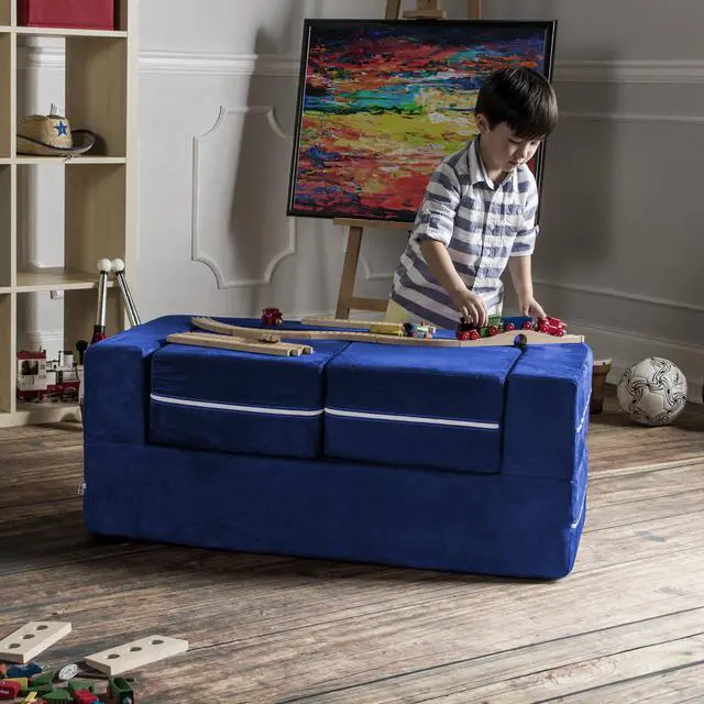Alt view image 6 of 7 - Jaxx Zipline Modular Kids Loveseat & Ottomans, Blueberry