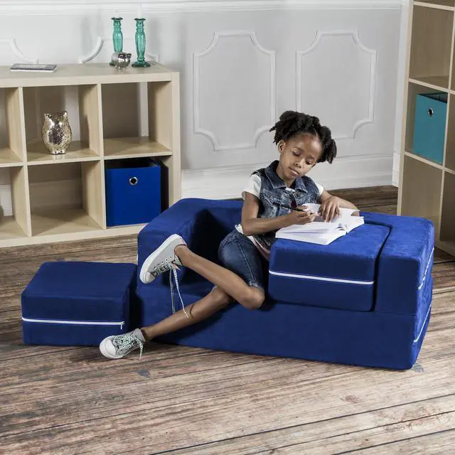 Alt view image 7 of 7 - Jaxx Zipline Modular Kids Loveseat & Ottomans, Blueberry