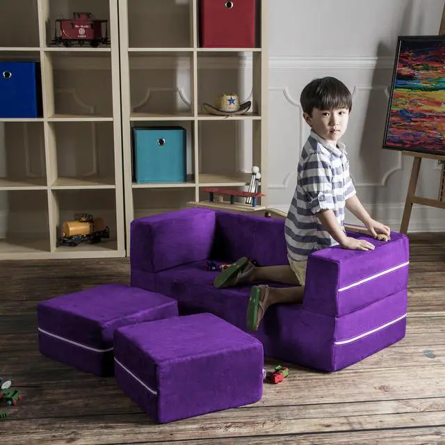 Alt view image 4 of 7 - Jaxx Zipline Modular Kids Loveseat & Ottomans, Grape