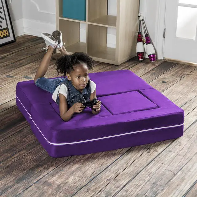 Alt view image 5 of 7 - Jaxx Zipline Modular Kids Loveseat & Ottomans, Grape