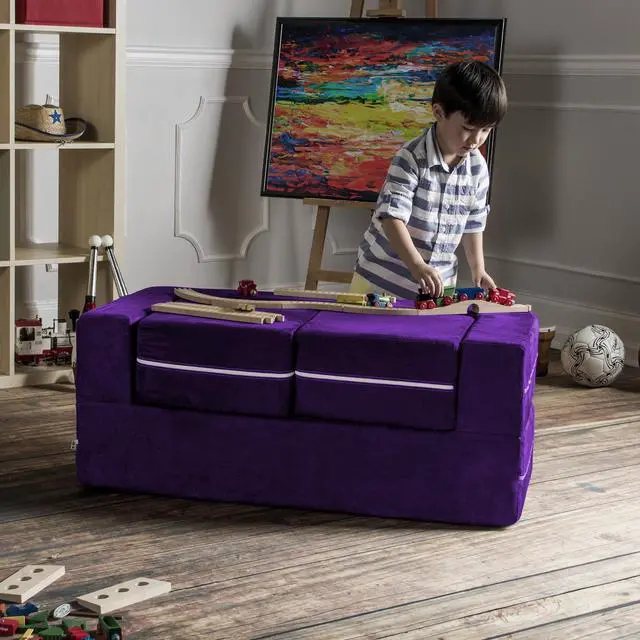 Alt view image 6 of 7 - Jaxx Zipline Modular Kids Loveseat & Ottomans, Grape