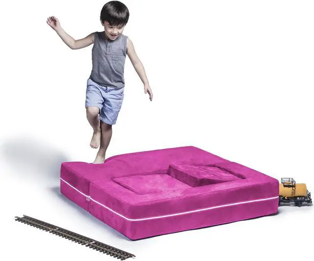 Alt view image 2 of 7 - Jaxx Zipline Modular Kids Loveseat & Ottomans, Fuchsia