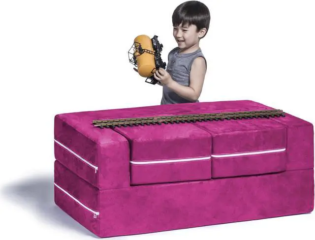 Alt view image 3 of 7 - Jaxx Zipline Modular Kids Loveseat & Ottomans, Fuchsia