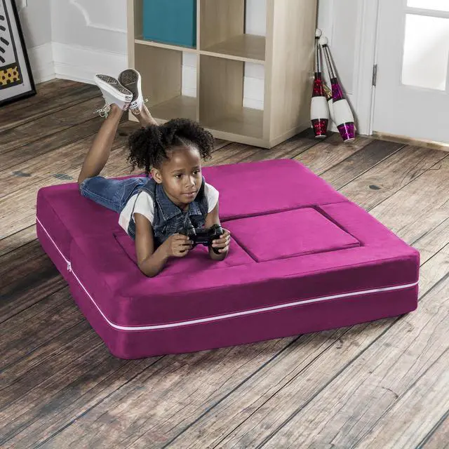 Alt view image 5 of 7 - Jaxx Zipline Modular Kids Loveseat & Ottomans, Fuchsia