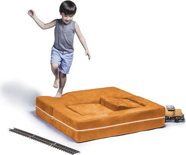 Alt view image 2 of 7 - Jaxx Zipline Modular Kids Loveseat & Ottomans, Mandarin