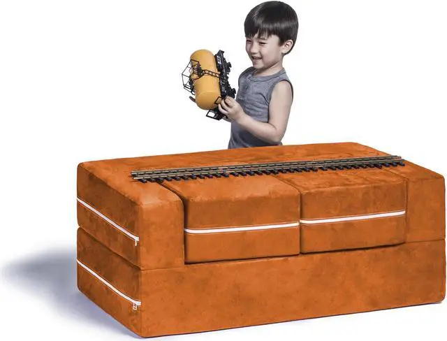 Alt view image 3 of 7 - Jaxx Zipline Modular Kids Loveseat & Ottomans, Mandarin