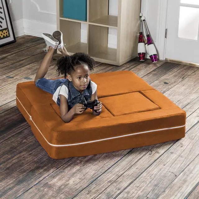 Alt view image 5 of 7 - Jaxx Zipline Modular Kids Loveseat & Ottomans, Mandarin