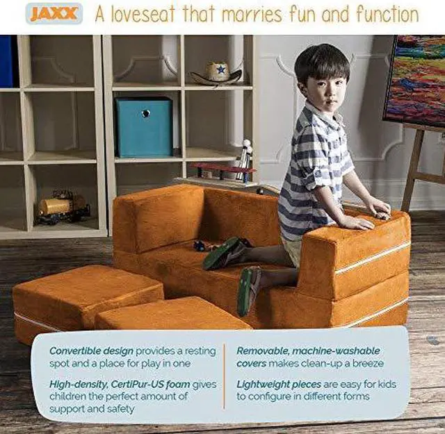 Alt view image 2 of 4 - Jaxx Zipline Modular Kids Loveseat & Ottomans, Platinum