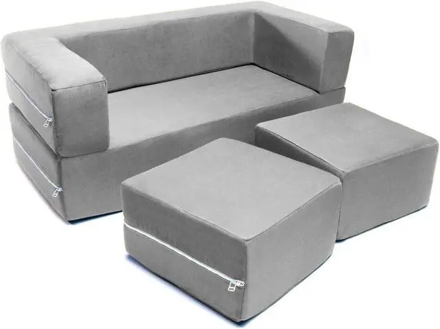 Main image of Jaxx Zipline Modular Kids Loveseat & Ottomans, Platinum
