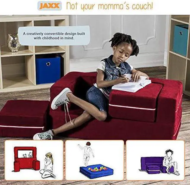 Alt view image 4 of 4 - Jaxx Zipline Modular Kids Loveseat & Ottomans, Platinum