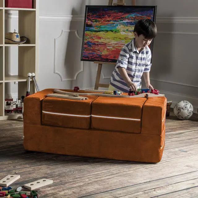 Alt view image 6 of 7 - Jaxx Zipline Modular Kids Loveseat & Ottomans, Mandarin