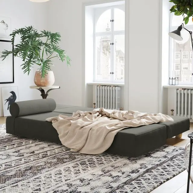 Alt view image 4 of 4 - Jaxx Alon Daybed / Fold-Out Queen-Size Mattress - Microvelvet Charcoal