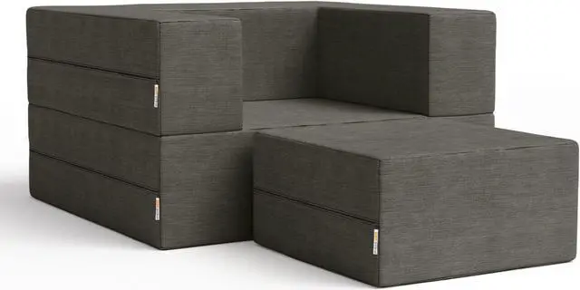 Main image of Jaxx Zipline Convertible Sleeper Chair & Ottoman / Twin-Size Bed, Charcoal