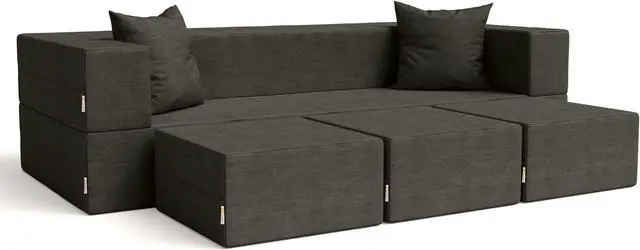 Alt view image 6 of 7 - Jaxx Zipline Convertible Sleeper Sofa & Three Ottomans / California King-Size Bed, Textured Microvelvet - Charcoal