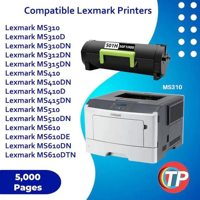 Alt view image 2 of 7 - TonerParts Replacement 50F1H00, 501H Toner Cartridge for Lexmark MS310, MS312DN, MS315DN, MS410, MS415DN, MS510, MS610 - 5000 Pages