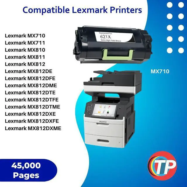 Alt view image 5 of 7 - Compatible Lexmark 62D1X00, 621X Toner Cartridge For MX810, MX811, MX812 - 45K