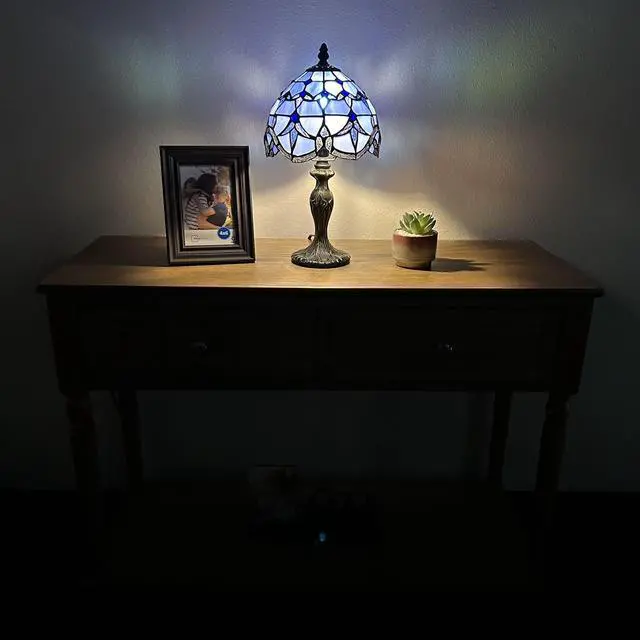 Alt view image 3 of 7 - ENJOY DECOR LAMPS Tiffany Style Mini Table Lamp Blue Stained glass Baroque Style Lavender for Living Room Bedroom Bedside 8"W*8"D*15"H