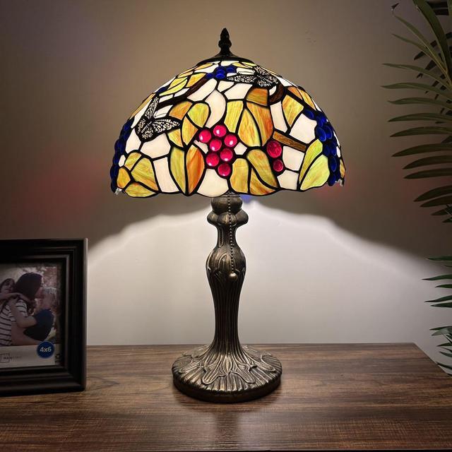 Alt view image 4 of 7 - ENJOY DECOR LAMPS Tiffany Style Table Lamp Stained Glass Butterfly Grapes Green Leaves For Living Room Bedroom Bedside 12"W*12"D*19"H