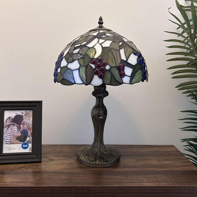 Alt view image 5 of 7 - ENJOY DECOR LAMPS Tiffany Style Table Lamp Stained Glass Butterfly Grapes Green Leaves For Living Room Bedroom Bedside 12"W*12"D*19"H