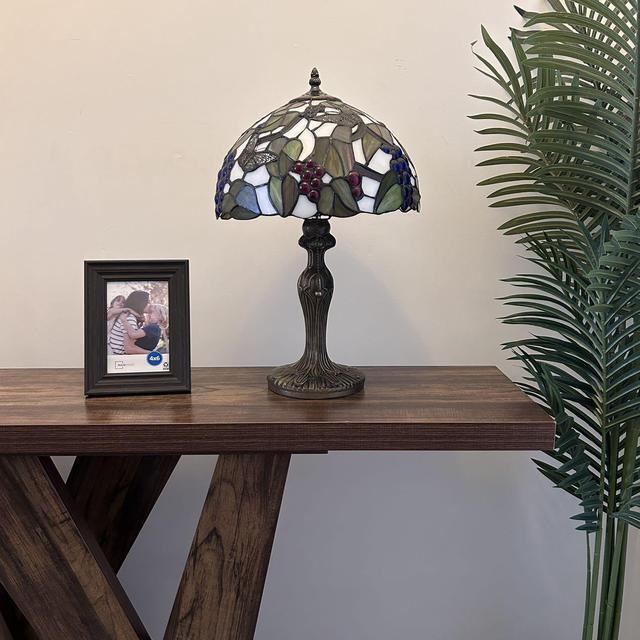 Alt view image 6 of 7 - ENJOY DECOR LAMPS Tiffany Style Table Lamp Stained Glass Butterfly Grapes Green Leaves For Living Room Bedroom Bedside 12"W*12"D*19"H