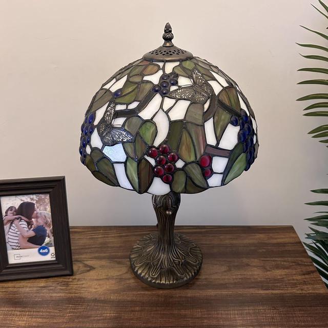 Alt view image 7 of 7 - ENJOY DECOR LAMPS Tiffany Style Table Lamp Stained Glass Butterfly Grapes Green Leaves For Living Room Bedroom Bedside 12"W*12"D*19"H
